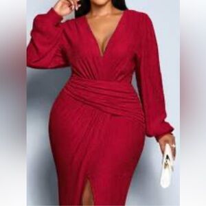 Elegant Ruched Burgundy Rich  Red Women's Dress size. 2XL